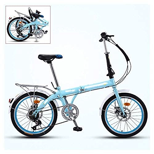 Folding Bike : DIELUNY Folding Adult Bicycle, 7-speed Ultra-light Portable Bicycle, 3-step Quick Folding, Double-disc Brake, Adjustable and Comfortable Saddle, 16 / 20 Inch 4 Colors