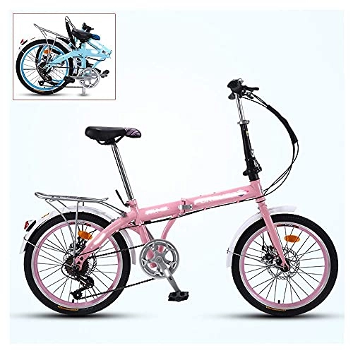 Folding Bike : DIESZJ Folding Adult Bicycle, 7-Speed Ultra-Light Portable Bicycle, 3-Step Quick Folding, Double-discbrake, Adjustable and Comfortable Saddle, 16 / 20 Inch 4 Colors
