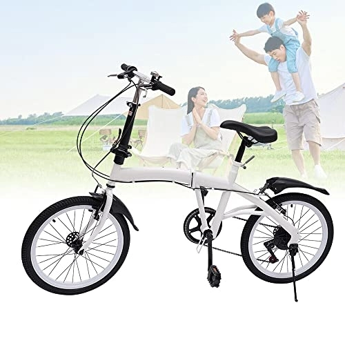 Folding Bike : DIFU 20" Adult Folding Bicycle 7-speed Dual V-brake Heavy Duty Pedal Bike Adult Teenager City Bike Adjustable Height Suitable for Travelling Riding Out and About Exercise, White