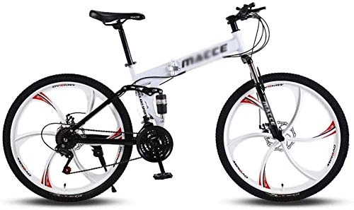 Folding Bike : Ding Adult mountain bikes 26 Mountain Bike Trail Folding bicycles with suspension frame High Carbon Steel, Double Bike 21-speed bicycle brake (Color : White)