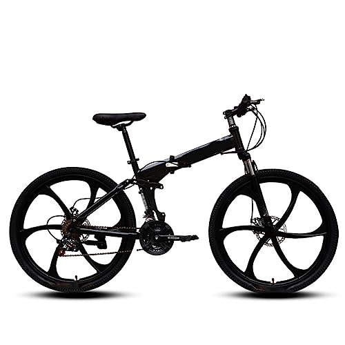 Folding Bike : DIOTTI Folding bicycle 26 inch 24 inch six-knife wheel black variable speed shock-absorbing bicycle disc brake mountain bike (26)