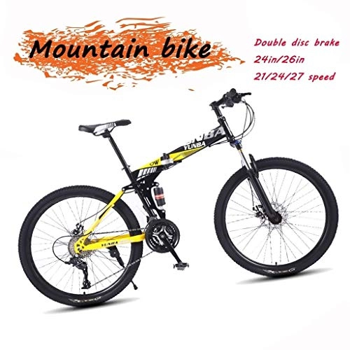 Folding Bike : Dirt Bike Mountain Bike Exercise Bike Road Bike Mens Bike Girls Bike 24 / 26 Inch Lightweight Mini Folding Bike Small Portable Bicycle Adult Student , 21 / 24 / 27-Speed ( Color : Yellow , Size : 26in )