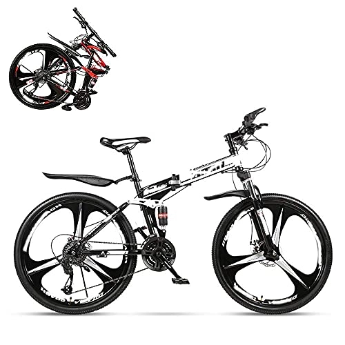 Folding Bike : DLILI Folding adult bike, 24 inch variable speed mountain bike, double shock absorbers for men and women, double disc brakes, 21 / 24 / 27 / 30 speed Optional