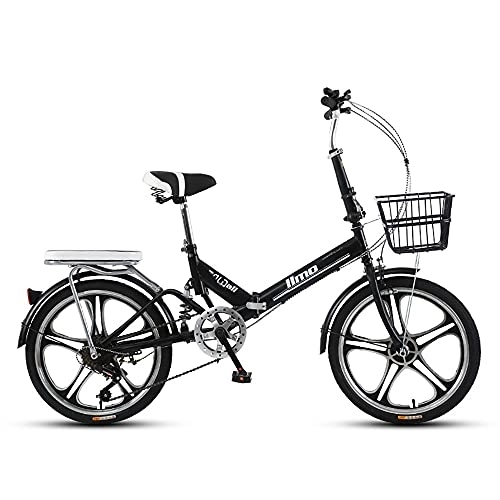Folding Bike : DODOBD 20 Inch Folding City Bike Bicycle, Adult Portable Bicycle City Bicycle, Lightweight Alloy Folding City Bike Bicycle, Front V Brake And Rear Brake, 6-Speed Variable Speed