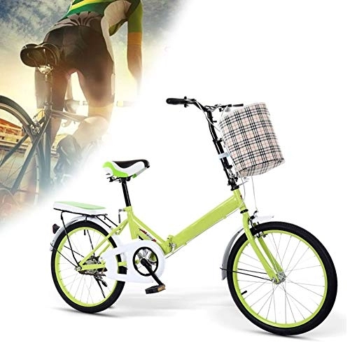 Folding Bike : DORALO Folding Bicycle City Compact Bike, Lightweight Variable Speed Bike with Cycling Baskets, Suitable for Students with A Height of 130-155Cm, Folded Size: 90×105Cm, Green