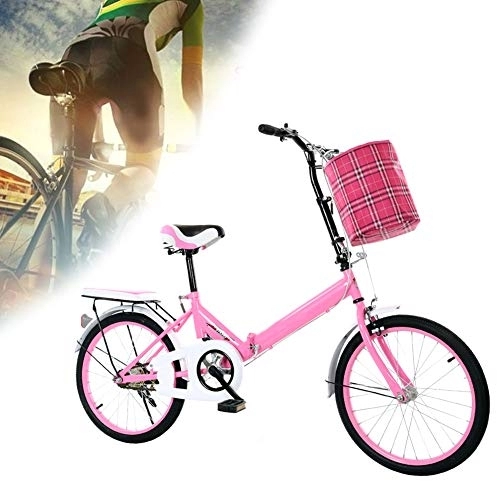 Folding Bike : DORALO Folding Bicycle City Compact Bike, Lightweight Variable Speed Bike with Cycling Baskets, Suitable for Students with A Height of 130-155Cm, Folded Size: 90×105Cm, Pink