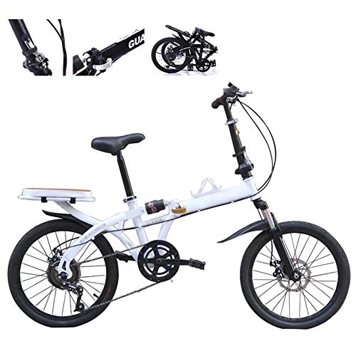 Folding Bike : DORALO Folding Bike Cycling Commuter Foldable Bicycle, Lightweight Folding Bike with Cup Holder And Rear Rack, Portable Bicycle for Student Office Worker Urban Environment, White, 16 inch