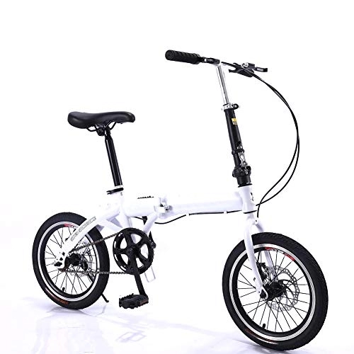 Folding Bike : DORALO Folding Bike for Children Students, Single Speed Travel Bicycle, Lightweight High-Carbon Steel Mountain Bike, Perfect for Small Locations, 16 Inch, White