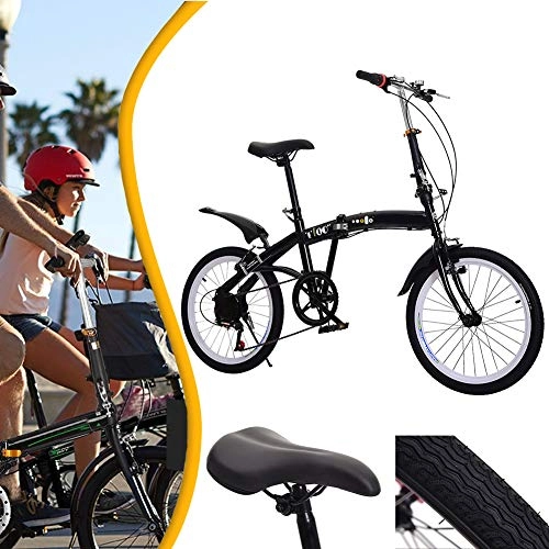 Folding Bike : DORALO Lightweight Folding City Bicycle Bike, 6 Speed Shock Absorber Portable Commuter Bike, Mountain Bike Park Travel Bicycle Outdoor Leisure Bicycle, 20 Inch, Black