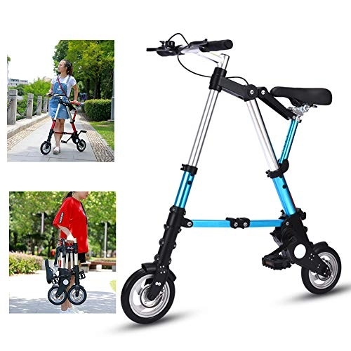 Folding Bike : DORALO Lightweight Folding City Bicycle for Teens And Adults, Portable Student Bike with Pedals, Pneumatic Tire, Student Mini Small Bike, 8 Inch, Blue, A