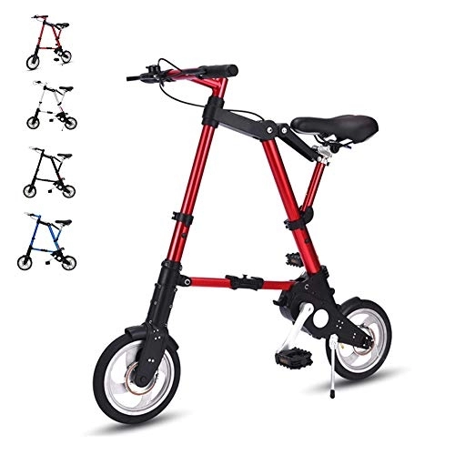 Folding Bike : DORALO Lightweight Mini Folding Bike, 10 Inch Portable Student Comfort Adjustable City Bicycle, Alloy Frame, Travel Outdoor Bicycle for Men Women, Folding Size: 52×72CM, Red