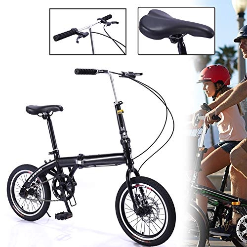Folding Bike : DORALO Lightweight Mini Folding Bike, Travel Folding Bicycle for Children Students, Single Speed High-Carbon Steel Frame, Damping Bicycle, Dual Disc Brakes, 16 Inch, Black