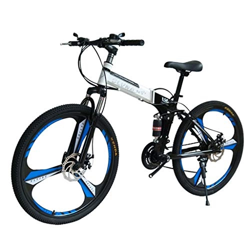 Folding Bike : Double Disc Brake Double Shock Absorption Foldable 26 Inches 24 Speed Overall Wheel Three-Knife Wheel Mountain Bike, Black
