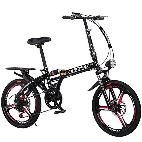 Folding Bike : DPGPLP 16 Inch 20 Inch Folding Speed Mountain Bike - Adult Car Student Folding Car Men And Women Folding Speed Bicycle Damping Bicycle, Black, 20inches