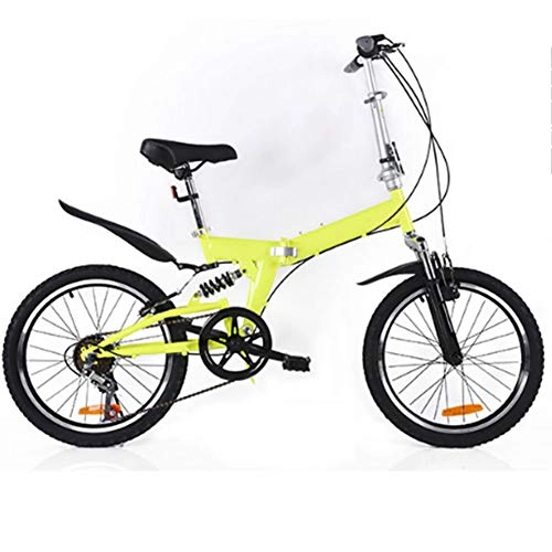 Folding Bike : DPGPLP 20 Inch Folding Bicycle Shifting - Male And Female Bicycles - Adult Children Students High Carbon Steel Damping Mountain Bike, Yellow