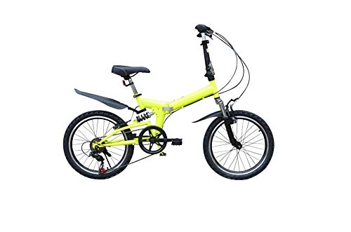 Folding Bike : DPGPLP 20 Inch Folding Bicycle Shifting - Male And Female Bicycles - Adult Children Students High Carbon Steel Front And Rear Shock Absorber Mountain Bike, Yellow