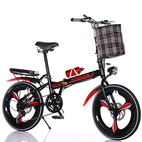 Folding Bike : DPGPLP 20 Inch Folding Bicycle Shifting - Men And Women Bicycle - Disc Brakes Adult Ultra Light Children Students Portable with Small Bicycle, Red, 20inchonewheel
