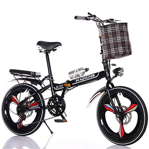 Folding Bike : DPGPLP 20 Inch Folding Bicycle Shifting - Men And Women Shock Absorber Bicycle - Adult Children Student Bicycle Road Bike, Black