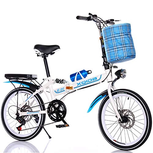 Folding Bike : DPGPLP 20 Inch Folding Bicycle Shifting - Men And Women Shock Absorber Bicycle - Shock Disc Brakes Adult Ultra Light Children Students Portable with Small Bicycle, Blue, 20inchspokewheel