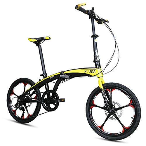 Folding Bike : DPGPLP 20 Inch Folding Bicycle Shifting - Men's And Women's Bicycles - Adult Children's Students Aluminum Ultralight Portable Folding Bicycle, Yellow