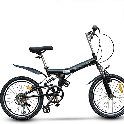 Folding Bike : DPGPLP 20 Inch Folding Speed Bicycle - Adult Children 6 Speed Folding Bicycle - Female Men's Road Bicycle - Portable Light To Work in School, Black