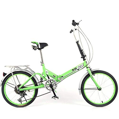 Folding Bike : DPGPLP 20-Inch Folding Speed Bicycle - Adult Folding Bicycle Bicycle Women's Student Ladies Single Speed Variable Speed Shock Absorber Bicycle Portable Commuter Car, Green, sixspeed