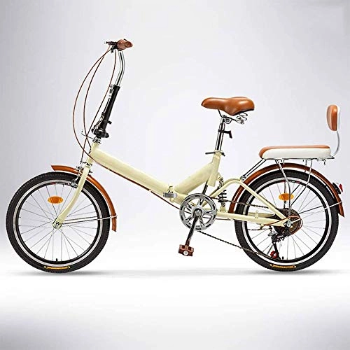 Folding Bike : DPGPLP Cuadro De Aleacin De Aluminio, Bicicleta De Cambio Para Mujeres, Bicicleta Urbana Con Asiento De Bicicleta De Altura Ajustable, Ruedas De 20 Pulgadas, Beige, Single speed