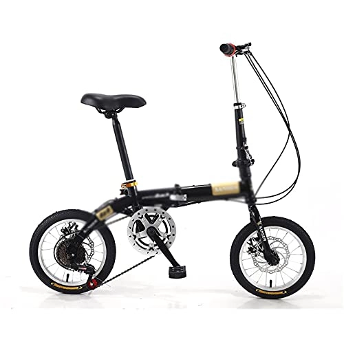 Folding Bike : DQWGSS 14-Inch Folding Bike, Portable Ultra-Light Variable Speed Adult Folding Bike, Adjustable Handlebars And Seat, Suitable for Teenagers And Adults, Black