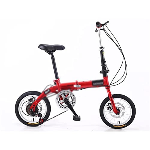 Folding Bike : DQWGSS 14-Inch Folding Bike, Portable Ultra-Light Variable Speed Adult Folding Bike, Adjustable Handlebars And Seat, Suitable for Teenagers And Adults, Red