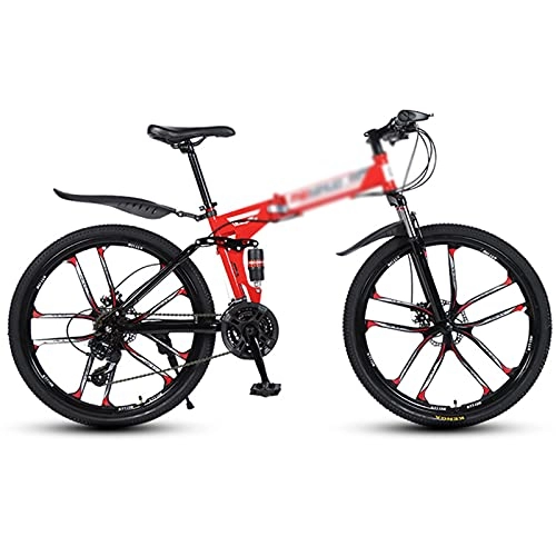 Folding Bike : DQWGSS 26-Inch Carbon Steel Folding Bicycle, Portable Shock-Absorbing Bicycle, One-Wheel Variable Speed Adult Bicycle, Suitable for Teenagers And Adults, Red, 21 speed