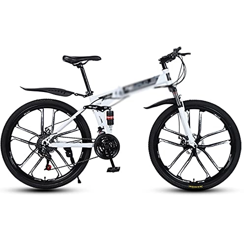 Folding Bike : DQWGSS 26-Inch Carbon Steel Folding Bicycle, Portable Shock-Absorbing Bicycle, One-Wheel Variable Speed Adult Bicycle, Suitable for Teenagers And Adults, White, 24 speed