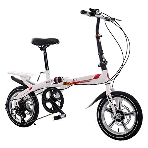 Folding Bike : DQWGSS Adult Folding Bike with Shock Absorbers and Safety Brakes Adjustable Seat and Handlebar Foldable Road Bike for Men Women Student, white and red, L