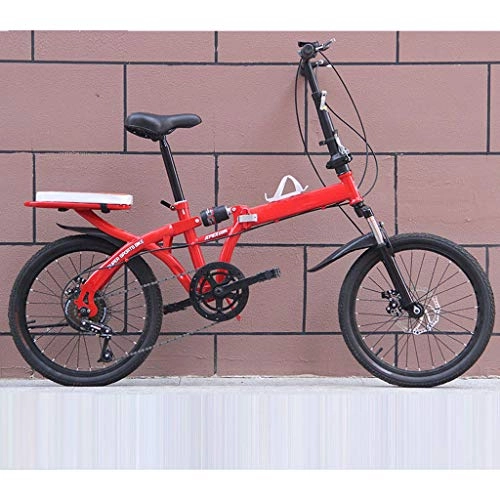 Folding Bike : DQWGSS Adult Teen Folding Bike Variable Speed with Safety Brakes and Shock Absorbers Adjustable Seat and Handlebar Foldable Road Bike, Red, L