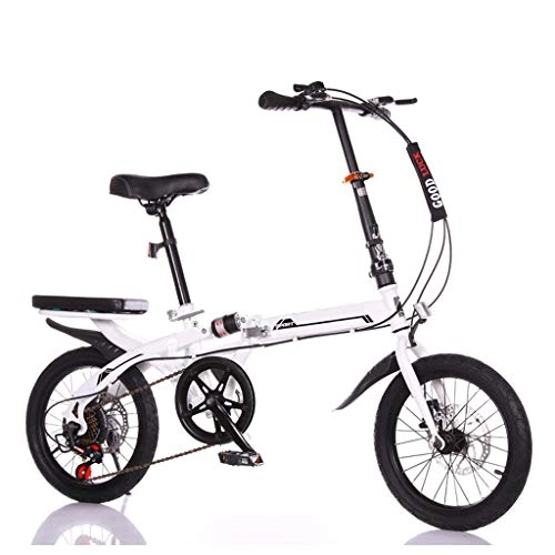 Folding Bike : DQWGSS City Folding Bike Adults Lightweight Adjustable Seat and Handlebar with Safety Brakes Road Bike for Men Women Kids, White, L