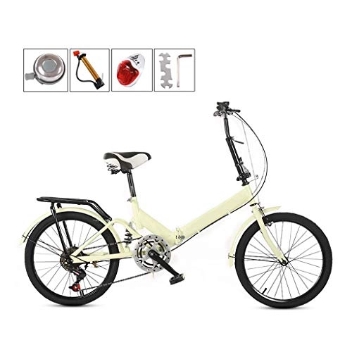 Folding Bike : DQWGSS Folding Bike Adult Variable Speed with Safety Brakes and Shock Absorbers Adjustable Seat and Handlebar Foldable Road Bike for Men Women Teen, Beige