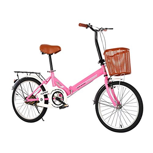 Folding Bike : DQWGSS Folding Bike Adults Mini Adjustable Seat and Handlebar with Basket & Safety Brakes Road Bike for Men Women Kids, Pink