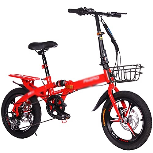 Folding Bike : DQWGSS Folding Bike, Unisex Carbon Steel Bike, Variable Speed One-Wheel Folding Bike, Used for Outdoor And Exercise, Red, 16in