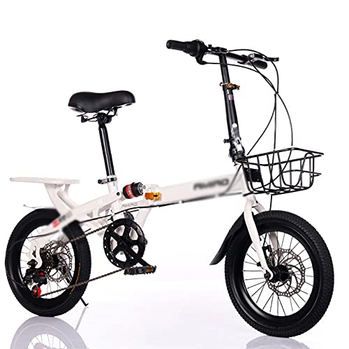 Folding Bike : DQWGSS Folding Bike, Unisex Carbon Steel Bike, Variable Speed One-Wheel Folding Bike, Used for Outdoor And Exercise, White, 16in