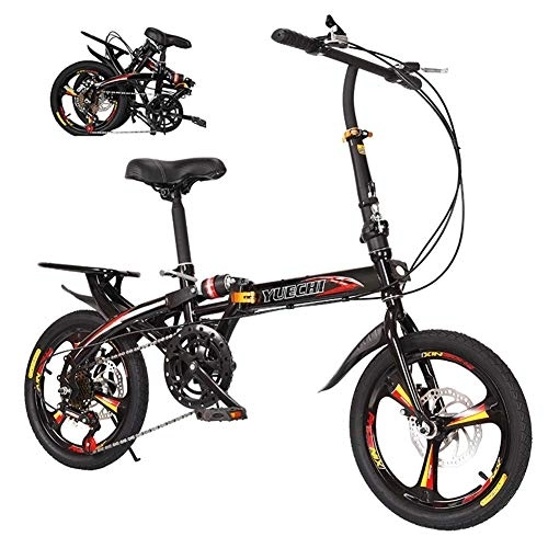 Folding Bike : DRAGDS 16Inch Folding Variable Speed Bike, Lightweight Mini Student Absorption Bicycle of Quick Fold, Free Installation, 3 Knife Anti-Skid Wheel and Adjustable Seat, 20Inch