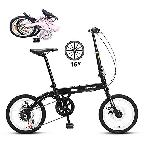 Folding Bike : DRAGDS 16Inch Girl Mini Folding Bike, 6 Speed Variable Speed Bicycle, Double Disc Brake Small Lightweight Portable Bicycle of Adjustable for Teen and Women, 16 inch