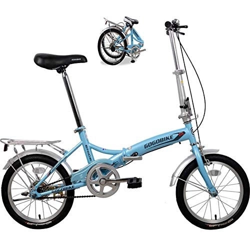 Folding Bike : DRAGDS 16Inch Mini Girl's Folding Bike, Children Commuter Single-Speed V-Brake of Carbon Steel Frame Adult Bicycle, Lightweight City Road Cycling with Anti-Skid Tire, 16 inch