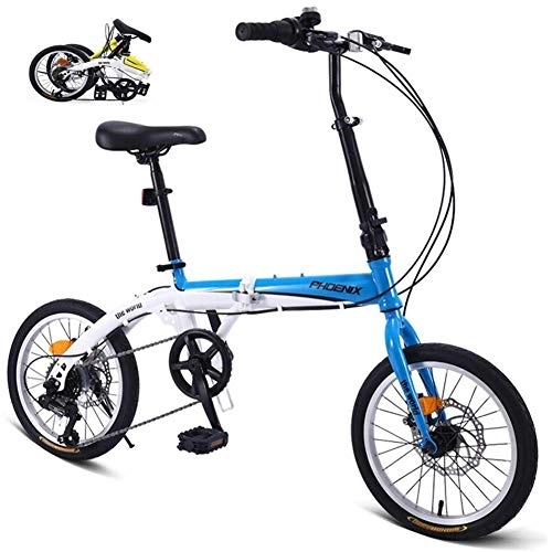 Folding Bike : DRAGDS 16Inch Student Variable Speed Folding Bike, 7-Speed High Carbon Steel Bow Frame Bike, Casual Men and Women Commuter Bike of Free Installation, 16Inch / 7Speed