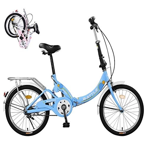 Folding Bike : DRAGDS 20 inch Folding Bike, Single-Speed Bicycles for Male and Female Students, Aluminum Alloy Rim Travel Commuter Car, City Road Bike of Carbon Steel Frame, 20 inch