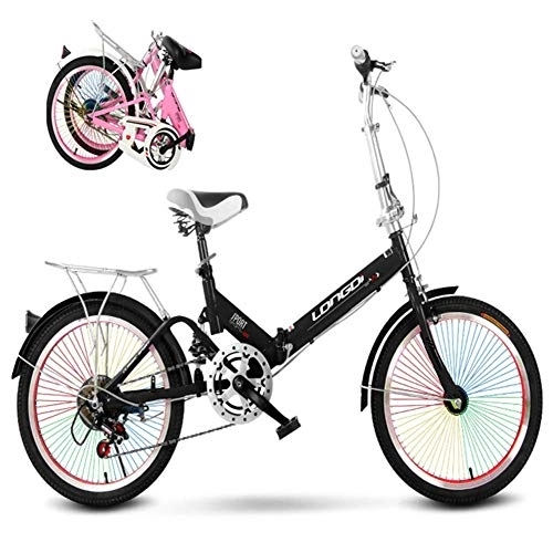 Folding Bike : DRAGDS 20Inch Pink Student Folding Bike, Mini Carbon Steel Bicycle of Color Banner Wheel and Shock Absorbers, Commuter Foldable Cycling, 20 inch