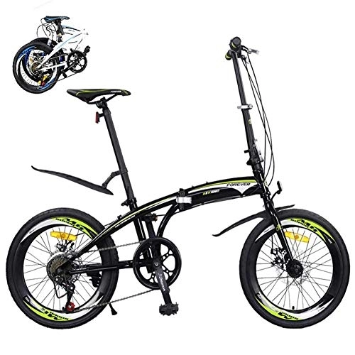 Folding Bike : DRAGDS 20Inch Variable Speed Folding Bike, City Mini Road Bike for Adult and Student, 7-Speed Cycling Foldable Bicycle, Lightweight Carbon Steel Bicycle with Disc Brake, 20 inch