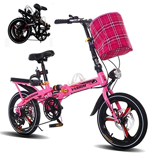 Folding Bike : DRAGDS Folding Bicycle Bike, Adult City Variable Speed Bicycle of Carbon Steel Frame, Portable Student Bicycle Folding Carrier Bicycle Bike, Pink