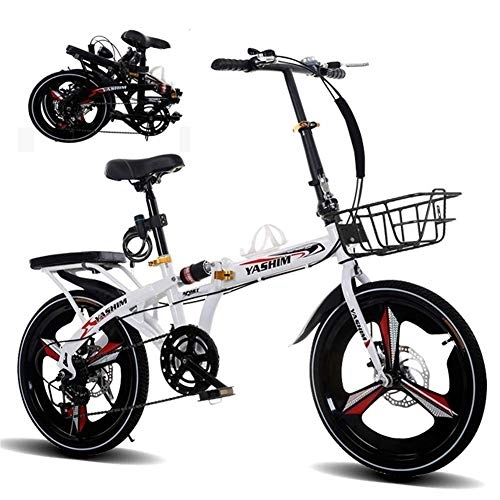 Folding Bike : DRAGDS Folding Bicycle Bike, Adult City Variable Speed Bicycle of Carbon Steel Frame, Portable Student Bicycle Folding Carrier Bicycle Bike, White