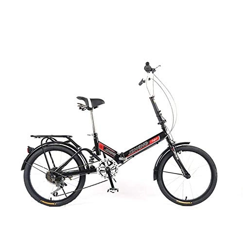 Folding Bike : DRAKE18 Folding bicycle, ladies student bicycle 20 inch 6 speed shifting shock absorption portable commuter bike outdoor riding outing, Black