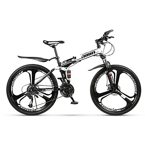 Folding Bike : DRAKE18 Folding mountain bike, 26 inch 30 speed variable speed off-road double shock absorption men bicycle outdoor riding adult, White
