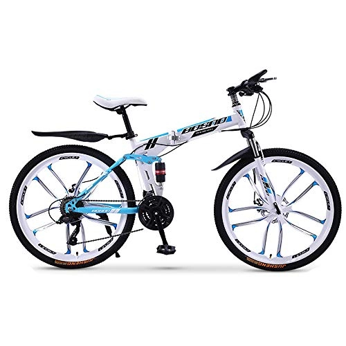 Folding Bike : DRAKE18 Folding mountain bike, 26 inch off-road 30-speed variable speed double shock absorption men's bicycle ladies outdoor riding adult, C